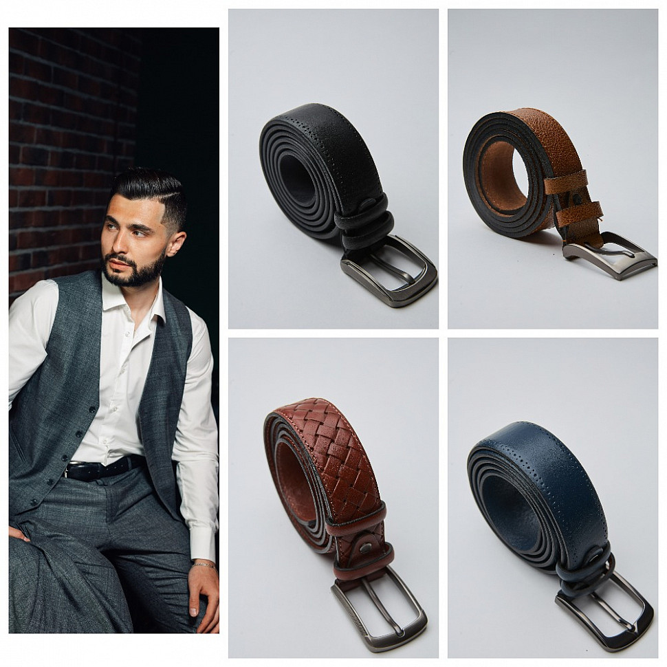 Мужской классический ремень натуральная кожа