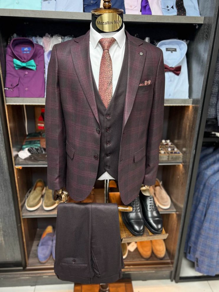 Костюм MAZALTOVMAN 3-ка Бордовый в клетку