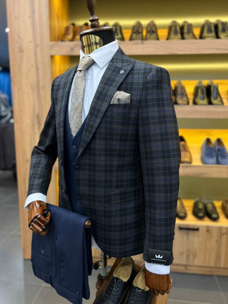 Костюм MAZALTOVMAN 3-ка Premium Черный в клетку комбинированный