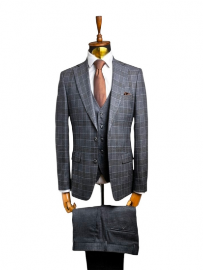 Костюм MAZALTOVMAN 3-ка Premium Синий фактурный в клетку