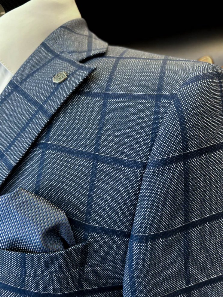 Костюм MAZALTOVMAN 3-ка Premium Темно-голубой в клетку