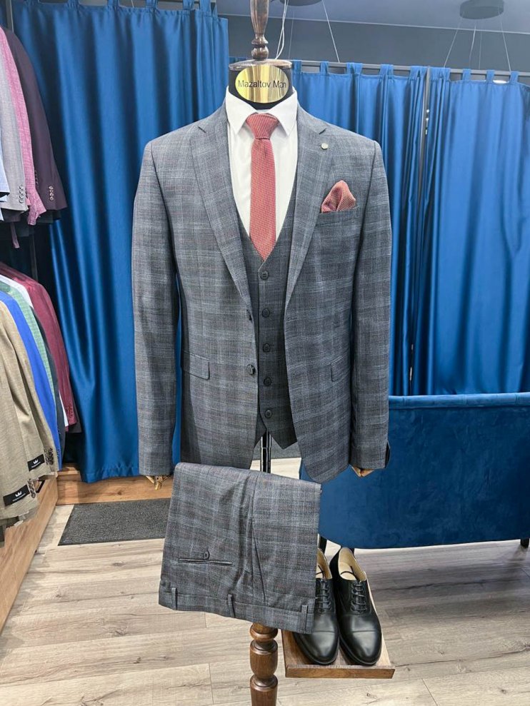 Костюм MAZALTOVMAN 3-ка Premium Серый в клетку
