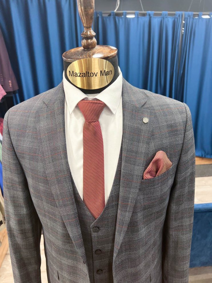 Костюм MAZALTOVMAN 3-ка Premium Серый в клетку