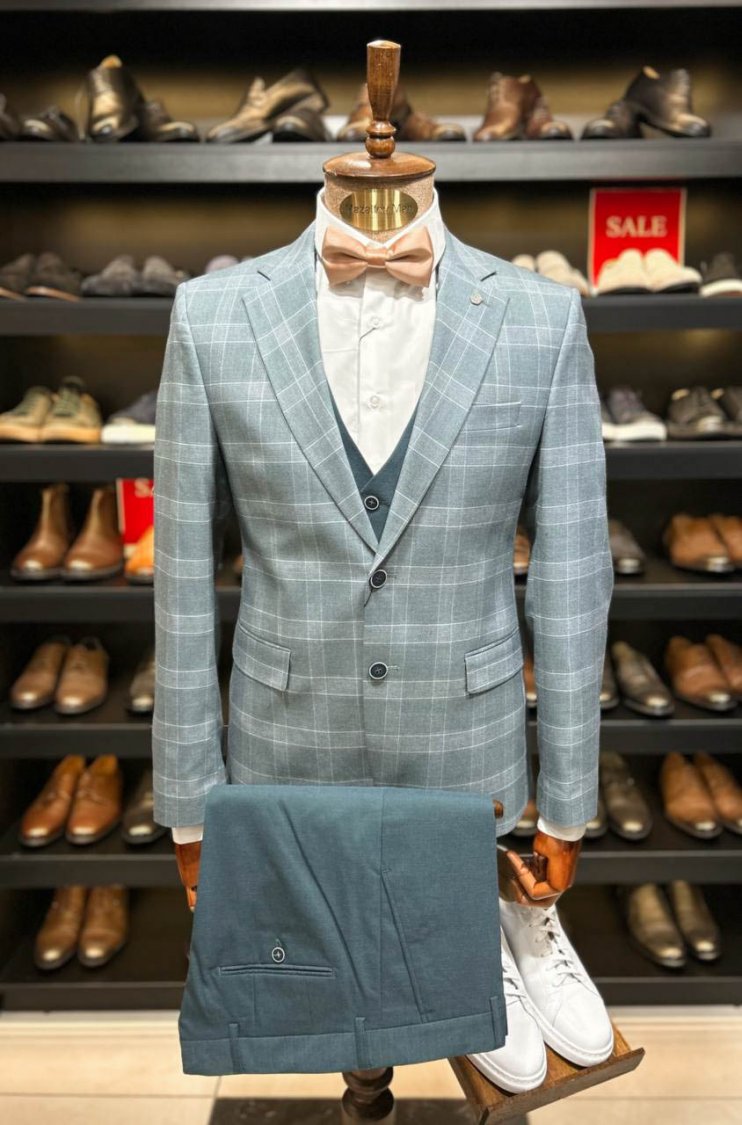 Костюм IBR 3-ка Бирюзовый в клетку