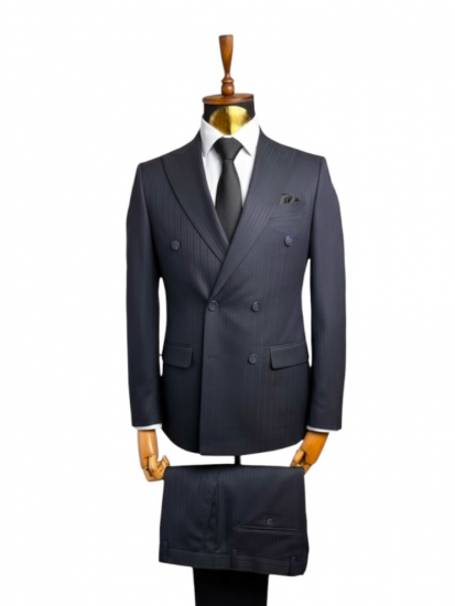 Костюм MAZALTOVMAN 2-ка двубортный Premium Темно-синий в полоску