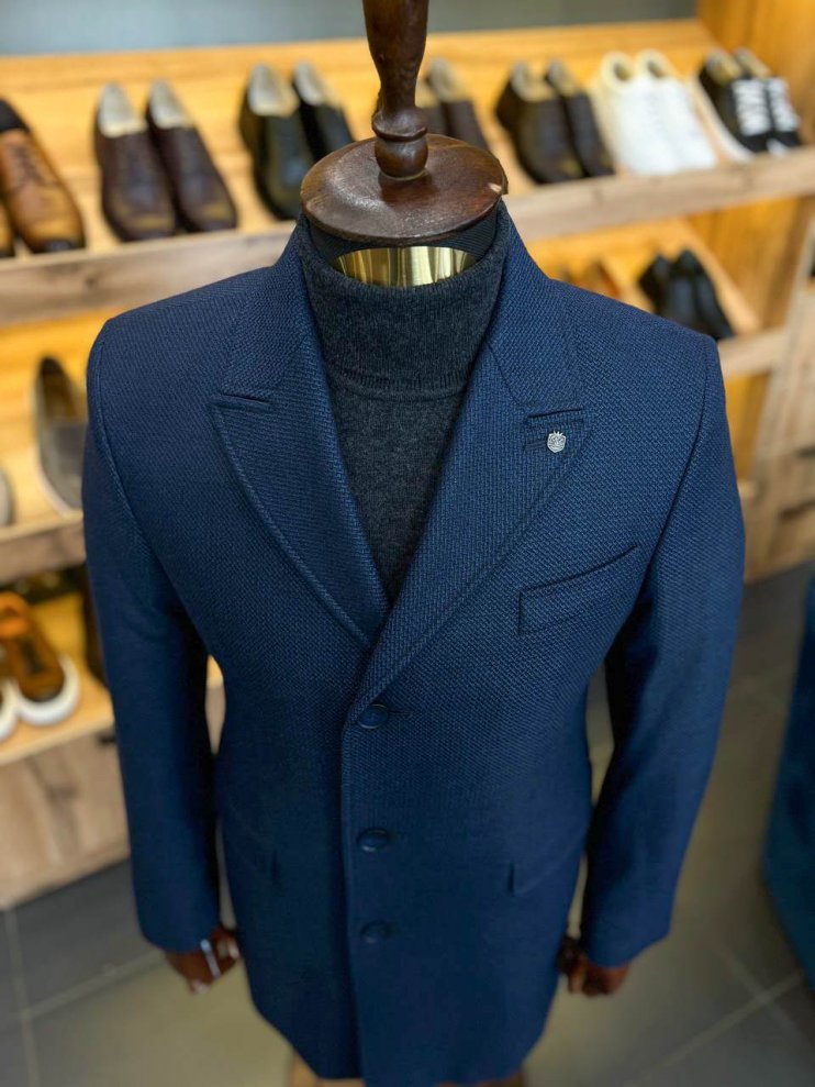 Пальто LAS Темно-синее фактурное