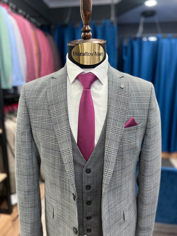Костюм MAZALTOVMAN 3-ка Серый в клетку
