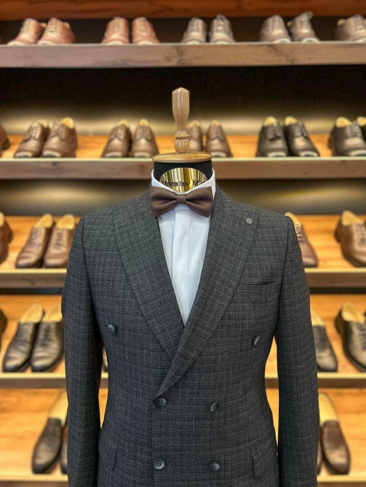 Костюм MAZALTOVMAN 2-ка двубортный Premium Серый в микроклетку