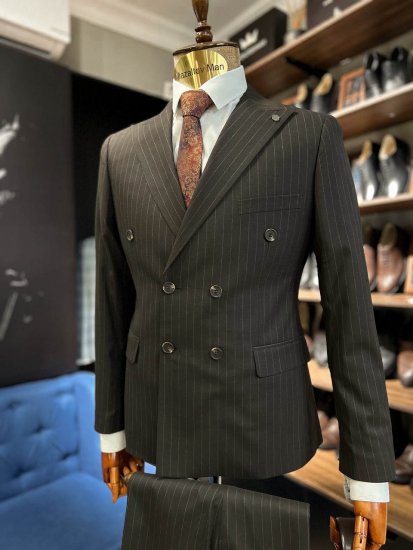 Костюм MIR 2-ка Коричневый в полоску двубортный